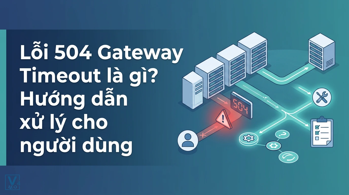 Mô hình kết nối máy chủ bị gián đoạn gây ra lỗi 504 Gateway Timeout khi phản hồi yêu cầu từ người dùng.