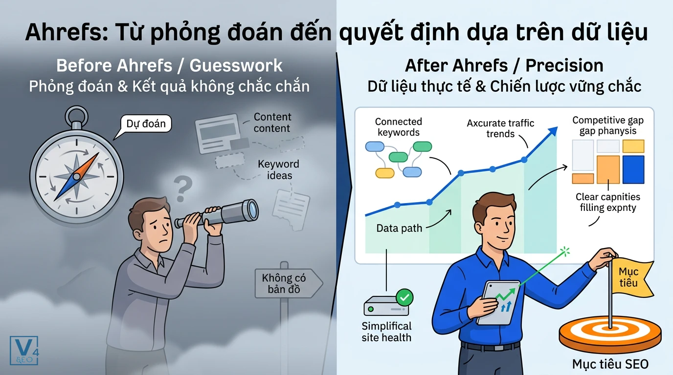 vai-tro-cua-ahrefs-trong-chien-luoc-seo So sánh hiệu quả làm SEO giữa việc phỏng đoán mơ hồ và đưa ra quyết định dựa trên dữ liệu thực tế từ Ahrefs