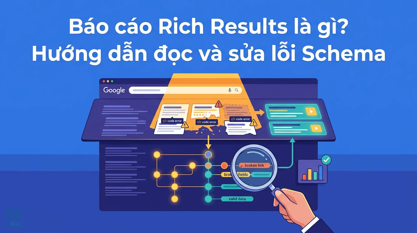 Quy trình phát hiện và khắc phục lỗi Schema Markup thông qua báo cáo Rich Results trong Google Search Console.