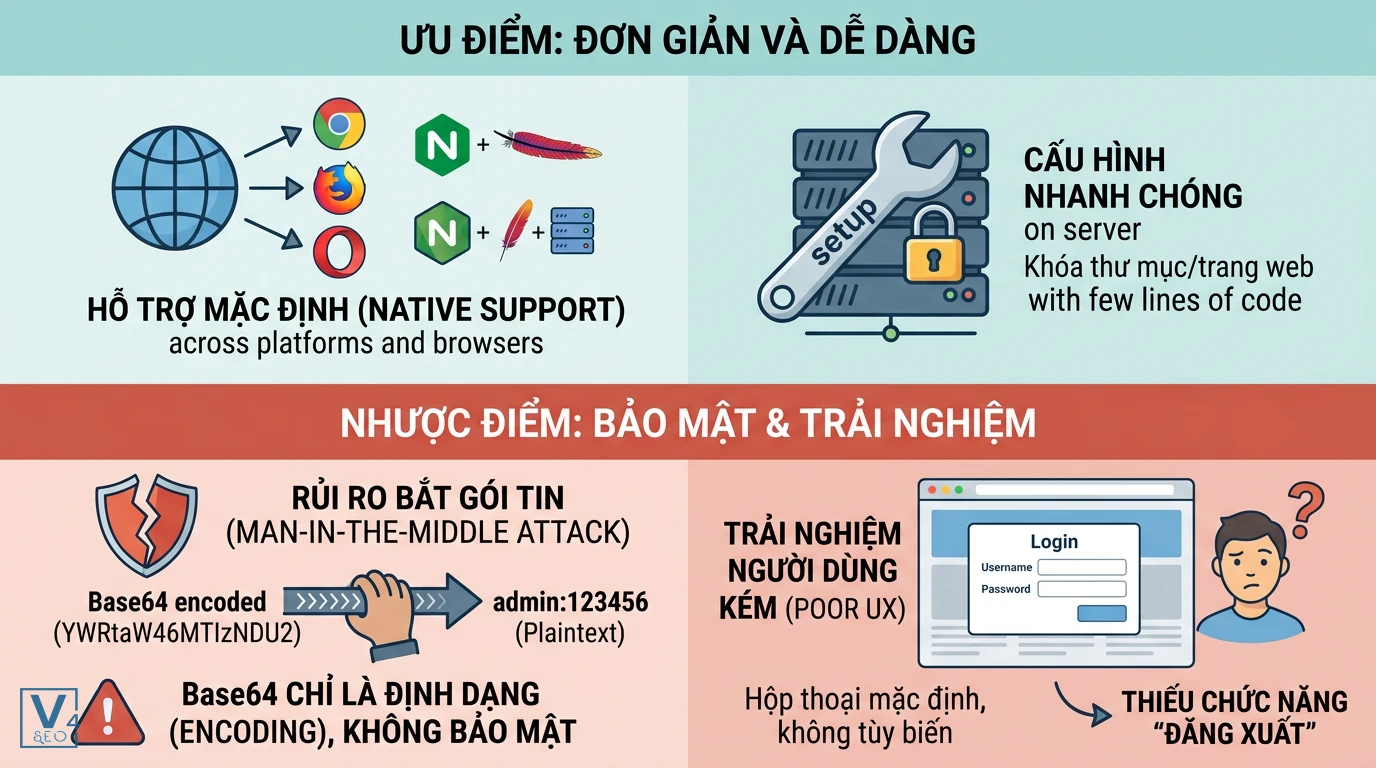 uu-nhuoc-diem-basic-auth So sánh ưu nhược điểm của basic auth về tính đơn giản và rủi ro bảo mật