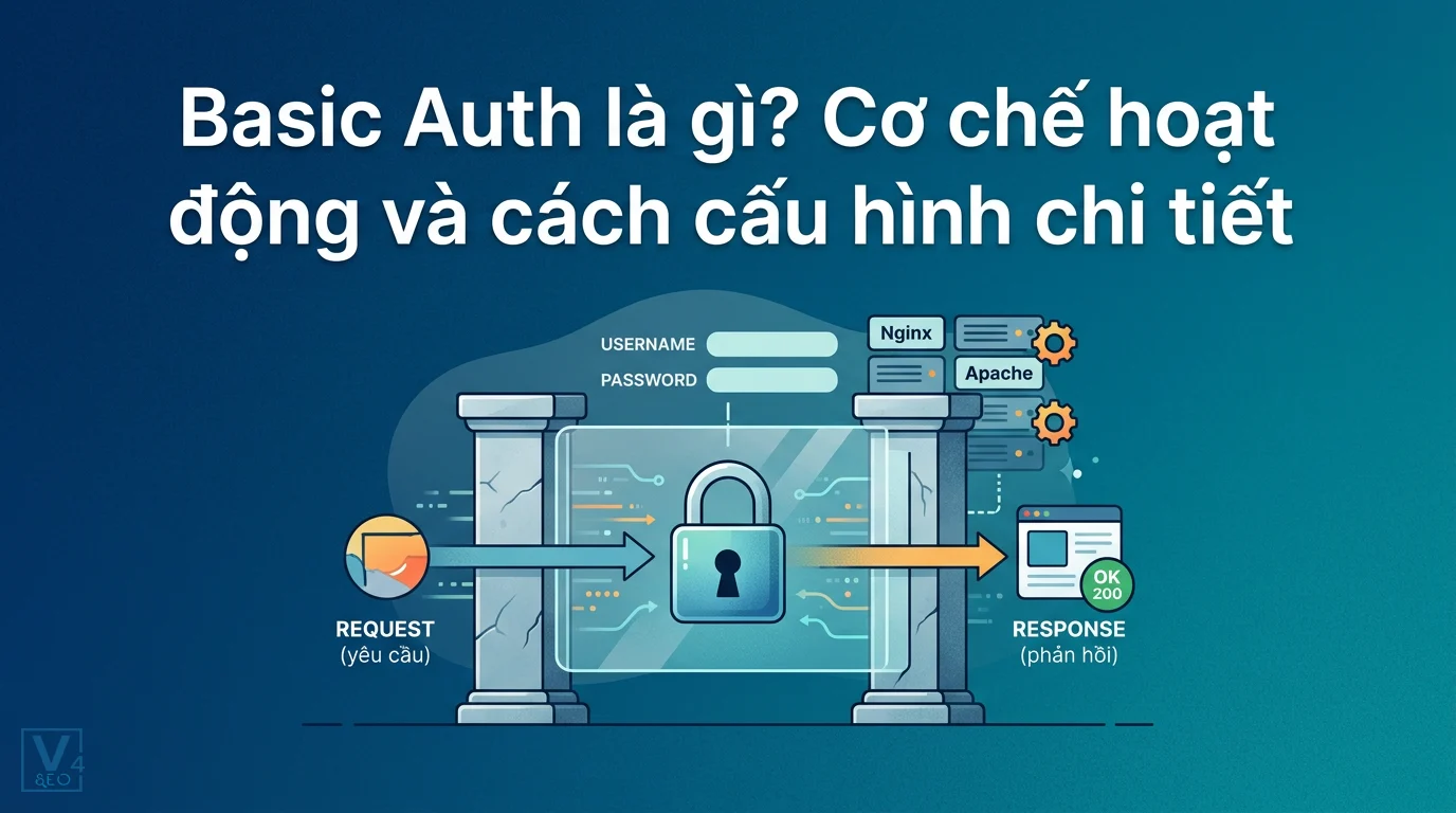 Mô hình cơ chế hoạt động của Basic Auth giúp xác thực yêu cầu truy cập website qua username và password