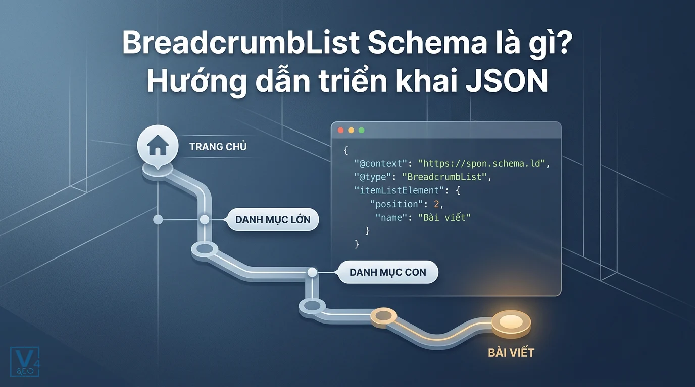 Mô hình chuyển đổi cấu trúc điều hướng website từ trang chủ đến bài viết thành mã JSON-LD BreadcrumbList Schema.