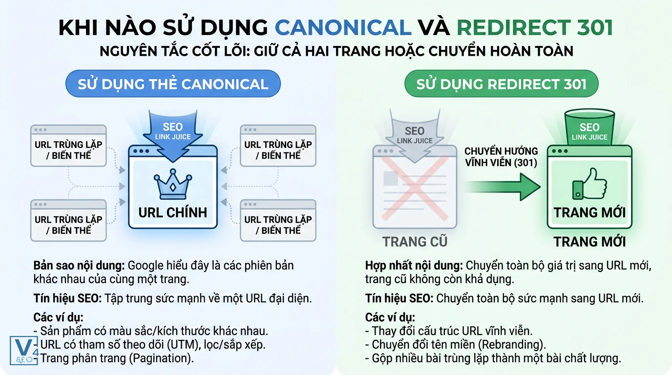 so-sanh-canonical-va-redirect-301 So sánh trường hợp sử dụng canonical vs redirect để tối ưu hóa sức mạnh SEO cho website.