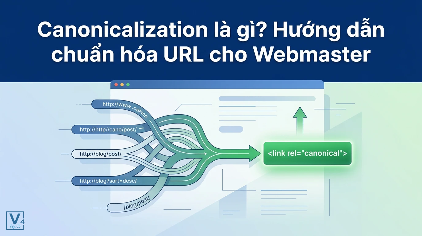Mô hình gom nhiều URL trùng lặp nội dung về một URL gốc duy nhất bằng thẻ link rel canonical