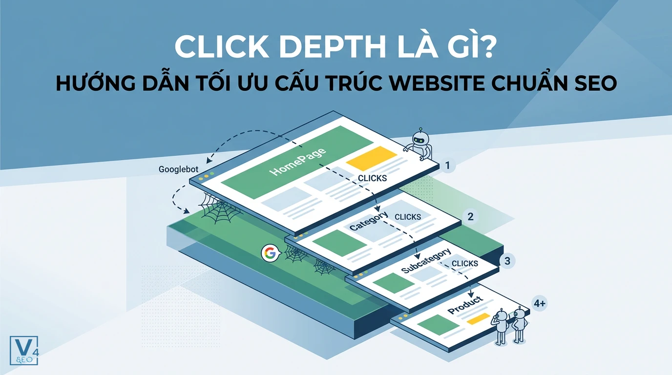 Mô hình phân cấp số lần nhấp chuột từ trang chủ đến các trang con giúp tối ưu hóa cấu trúc website chuẩn SEO.