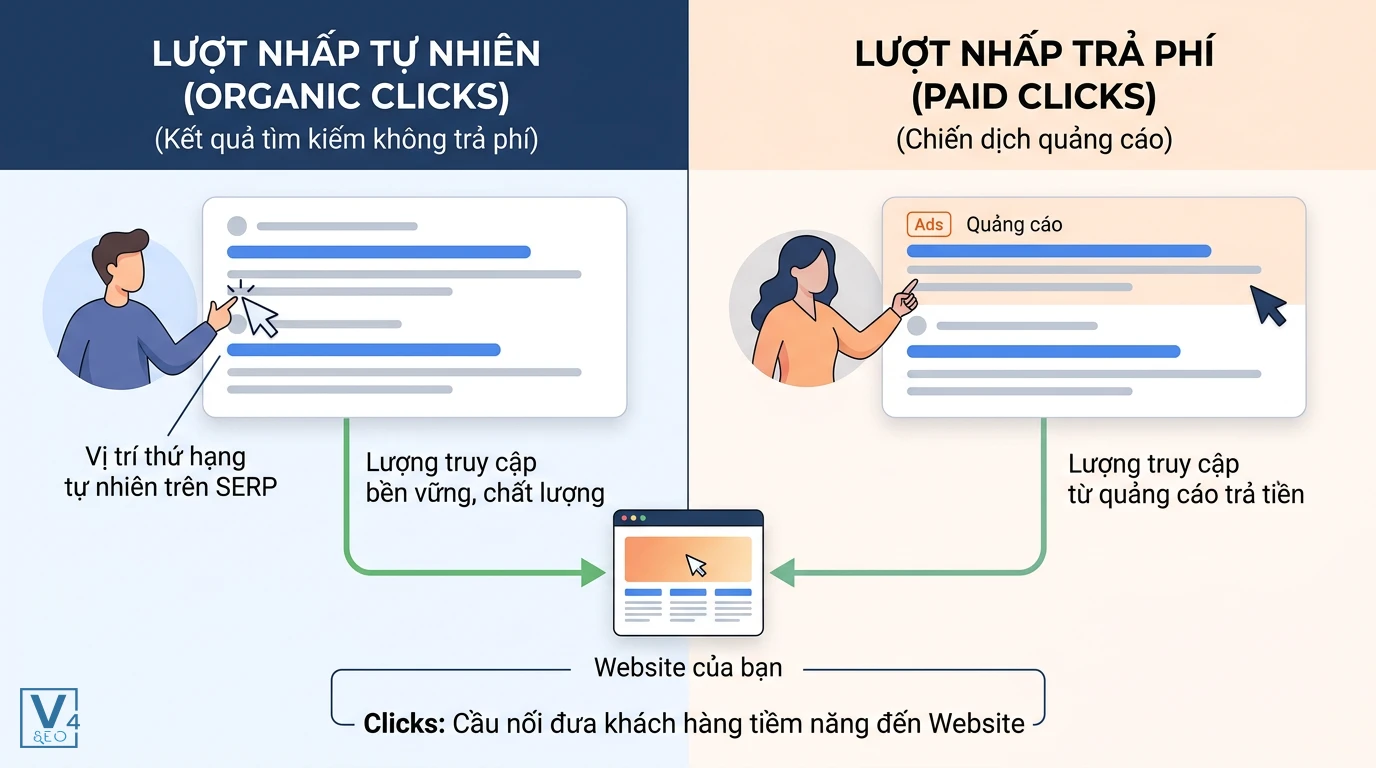 phan-biet-organic-clicks-va-paid-clicks So sánh lượt nhấp tự nhiên và lượt nhấp trả phí dẫn dắt người dùng từ công cụ tìm kiếm về website