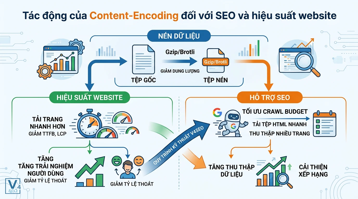 co-che-nen-du-lieu-seo-va-hieu-suat Sơ đồ giải thích cơ chế nén dữ liệu bằng Gzip hoặc Brotli giúp tối ưu tốc độ tải trang và hỗ trợ SEO hiệu quả.