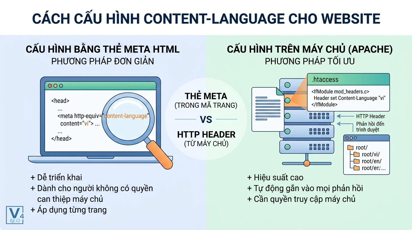 phuong-phap-cau-hinh-content-language So sánh hai phương pháp cấu hình Content-Language bằng thẻ meta HTML và qua máy chủ Apache.
