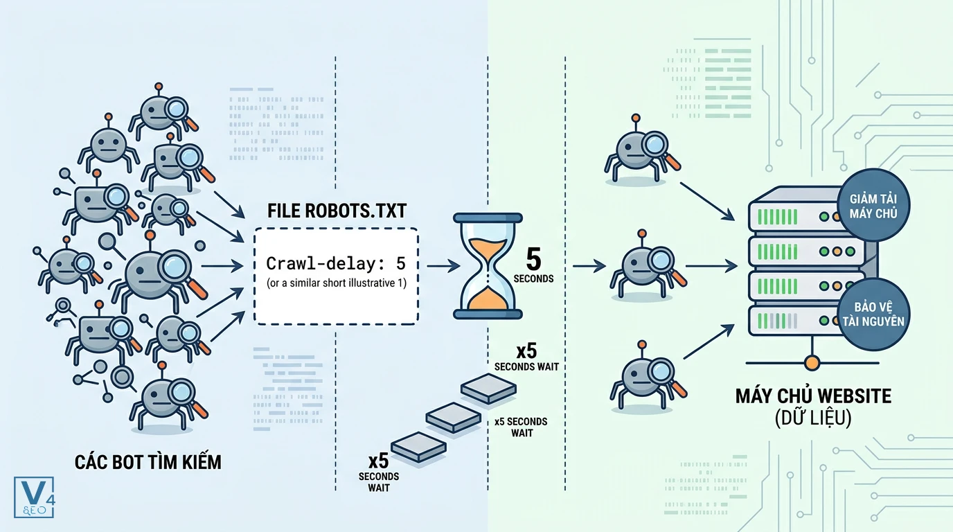 co-che-hoat-dong-crawl-delay Cơ chế hoạt động của crawl-delay giúp trì hoãn bot tìm kiếm để giảm tải cho máy chủ website