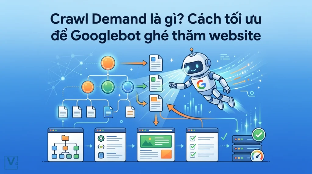 Mô hình Googlebot quét dữ liệu cấu trúc website minh họa cho khái niệm crawl demand là gì và cách tối ưu index.