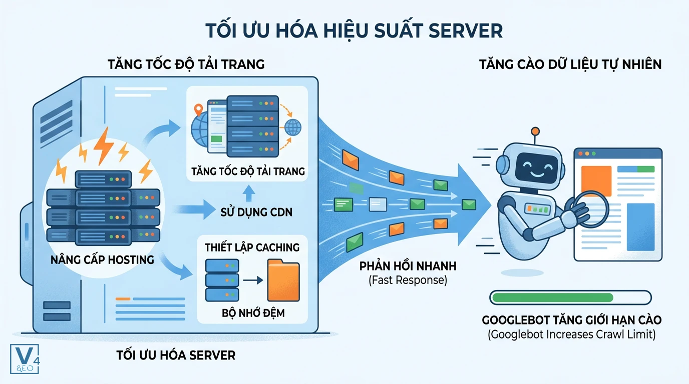 toi-uu-server-tang-crawl-rate-limit Quy trình tối ưu hiệu suất server giúp tăng tốc độ tải trang và nâng cao giới hạn crawl rate limit tự nhiên cho Googlebot.