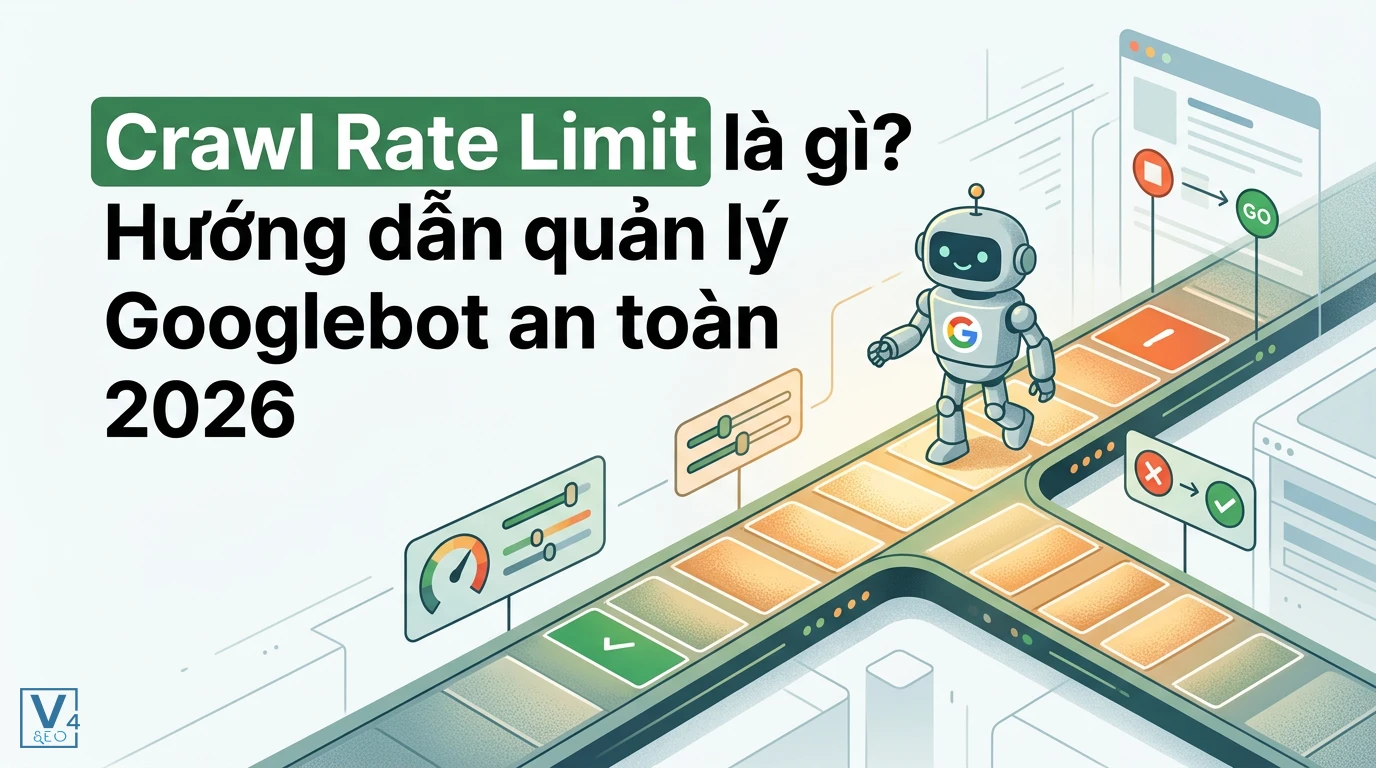 Mô hình điều phối Googlebot di chuyển trên băng chuyền để minh họa khái niệm crawl rate limit là gì.