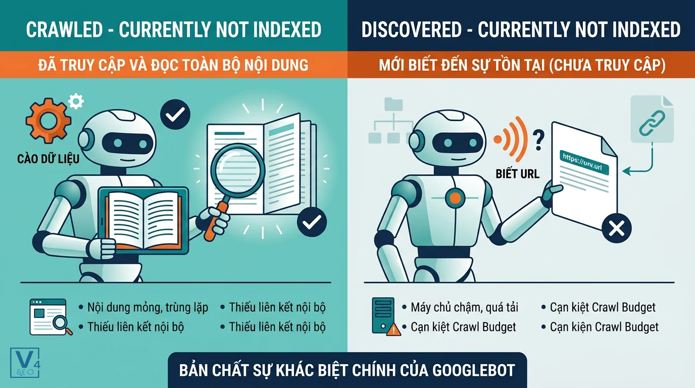 so-sanh-crawled-va-discovered-not-indexed Bảng so sánh cơ chế hoạt động của Googlebot giữa hai trạng thái Crawled – currently not indexed và Discovered