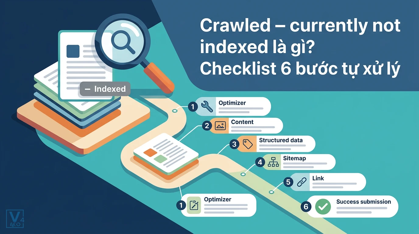 Lộ trình 6 bước tối ưu kỹ thuật và nội dung giúp khắc phục lỗi Crawled currently not indexed trên Google Search Console.