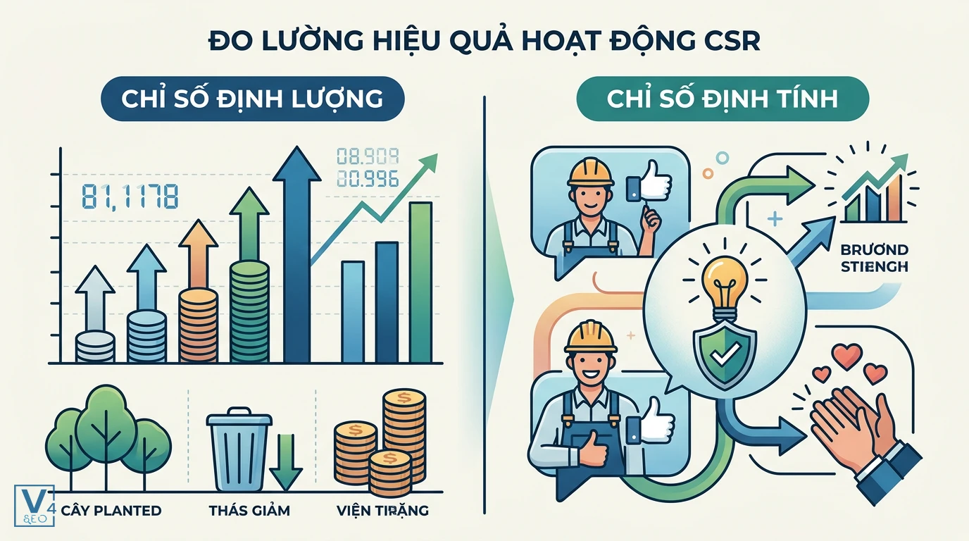 phuong-phap-do-luong-hieu-qua-csr Mô hình so sánh phương pháp đo lường hiệu quả CSR bằng chỉ số định lượng và định tính.
