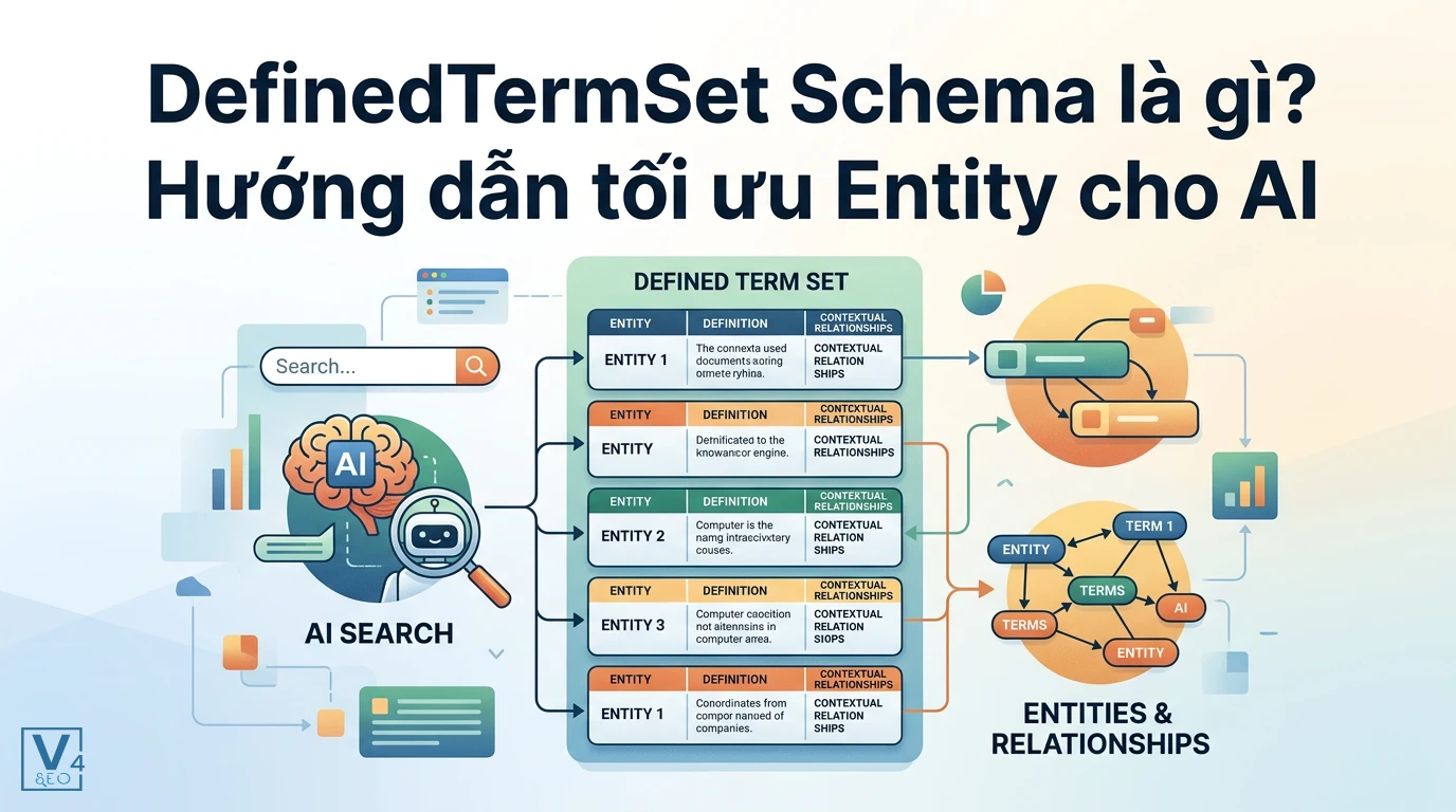 Cách DefinedTermSet schema kết nối thực thể và định nghĩa giúp tối ưu hóa dữ liệu cấu trúc cho AI Search.
