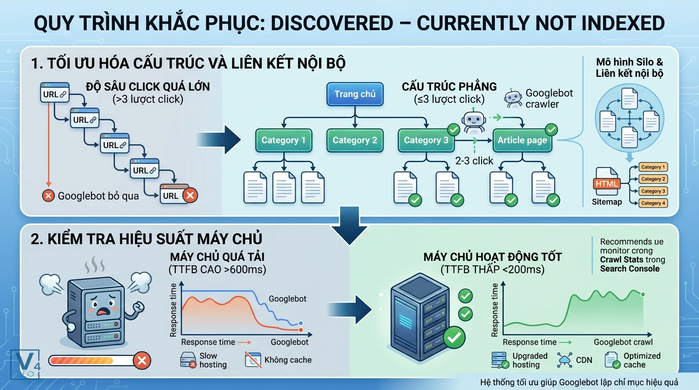 quy-trinh-khac-phuc-discovered-currently-not-indexed Sơ đồ quy trình tối ưu cấu trúc liên kết nội bộ và hiệu suất máy chủ để khắc phục lỗi Discovered currently not indexed.