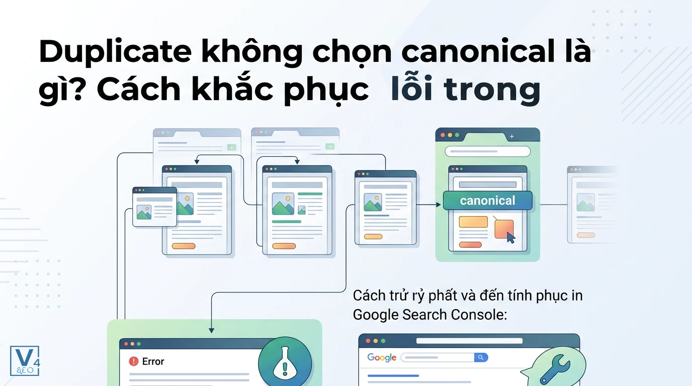 Mô hình trực quan hóa lỗi trùng lặp nội dung khi chưa khai báo thẻ canonical chuẩn xác cho website
