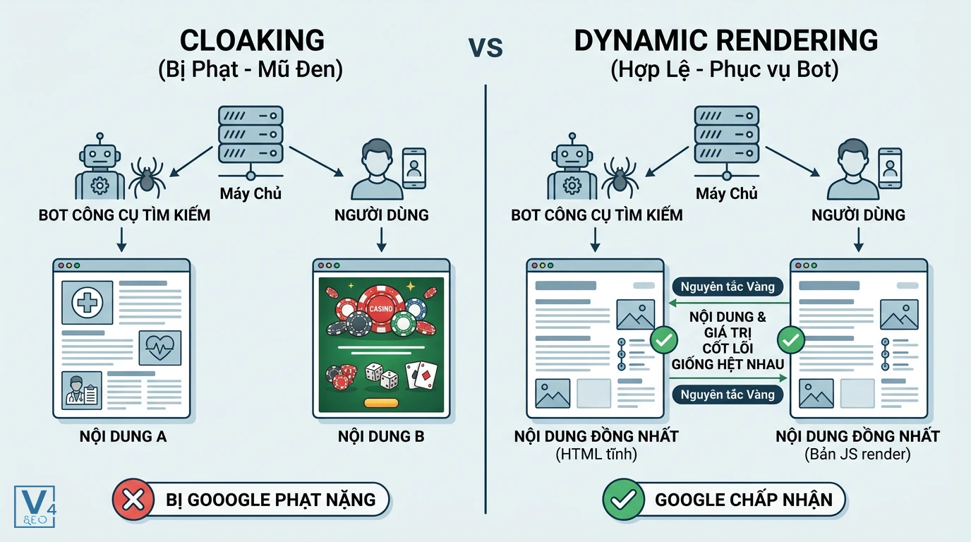 so-sanh-cloaking-va-dynamic-rendering Sự khác biệt giữa thủ thuật Cloaking mũ đen bị phạt và kỹ thuật dynamic rendering là gì khi tối ưu SEO.