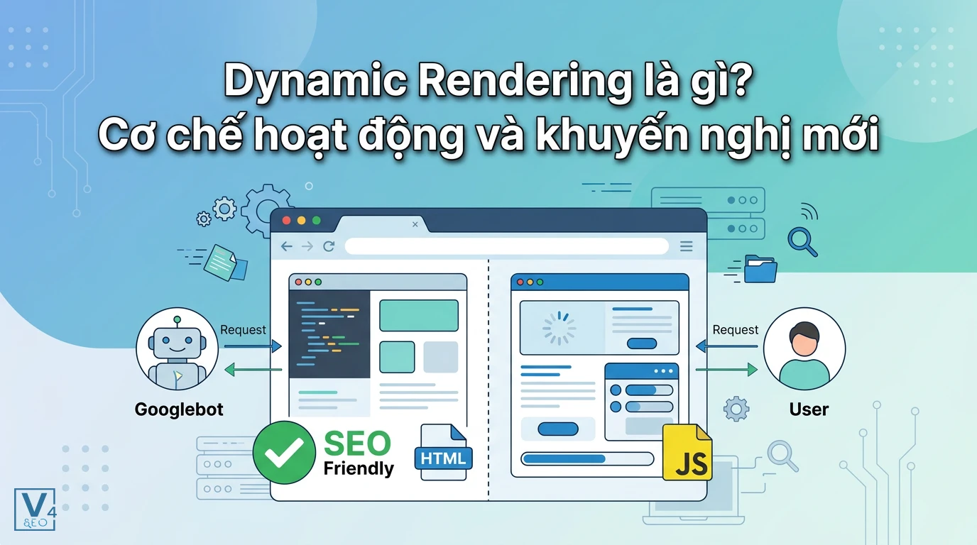 Mô hình phân tách phản hồi HTML cho Googlebot và JavaScript cho người dùng trong cơ chế dynamic rendering