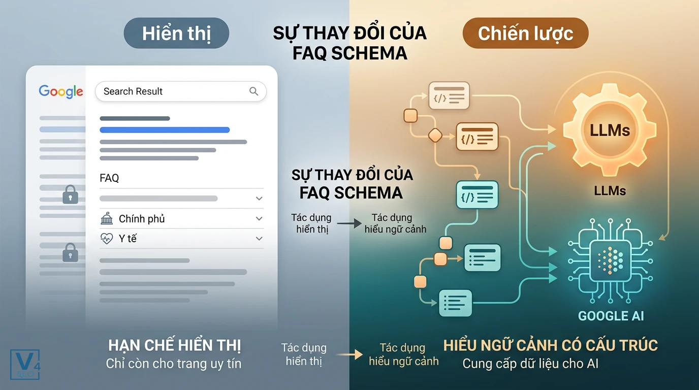 vai-tro-moi-cua-faq-schema Sự chuyển dịch vai trò của FAQ Schema từ hiển thị kết quả tìm kiếm sang cung cấp dữ liệu cấu trúc cho Google AI và LLMs.