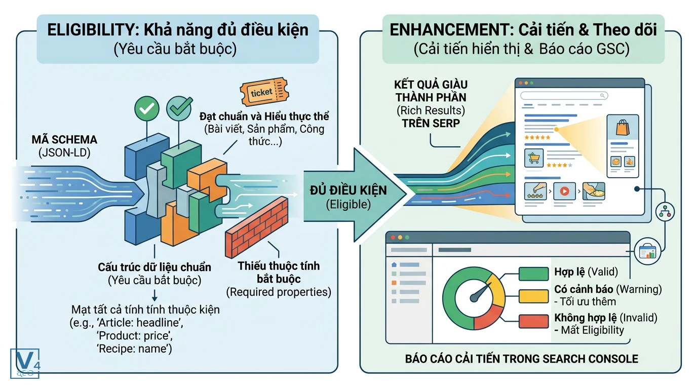 so-sanh-eligibility-vs-enhancement-seo Sơ đồ so sánh eligibility vs enhancement là gì trong SEO qua điều kiện kỹ thuật và báo cáo Search Console.