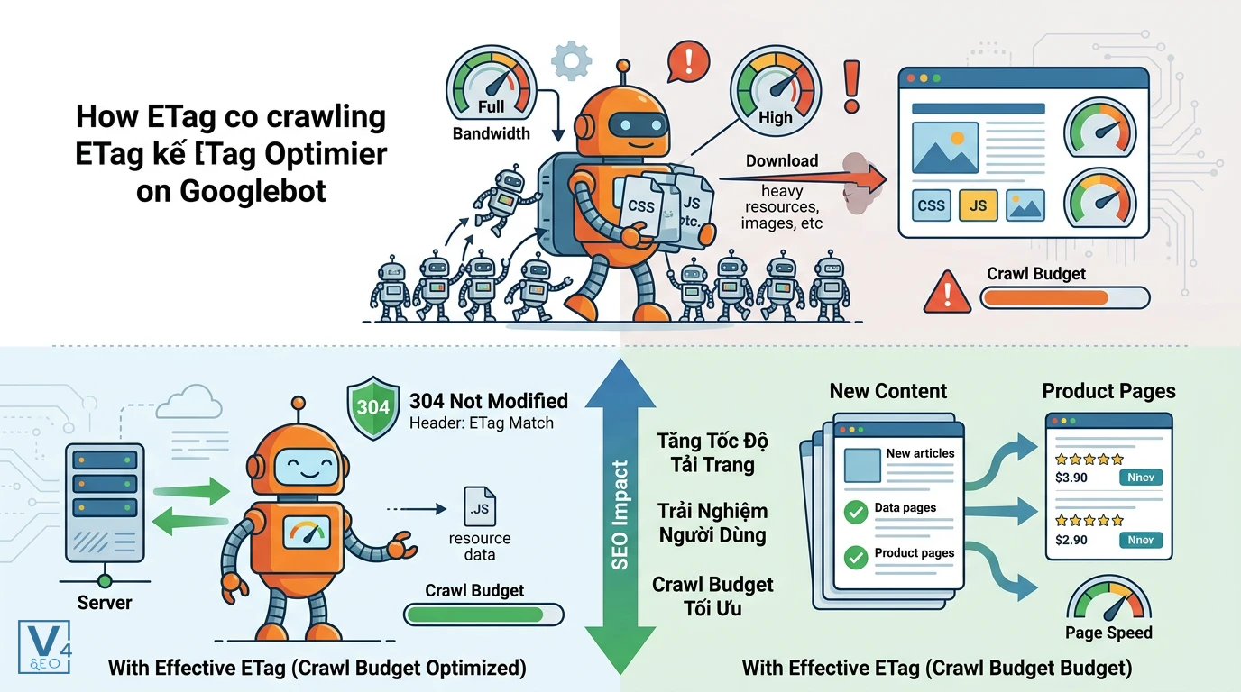 vai-tro-etag-trong-seo-technical So sánh hiệu quả tối ưu crawl budget của Googlebot khi website cấu hình ETag hiệu quả so với thông thường.