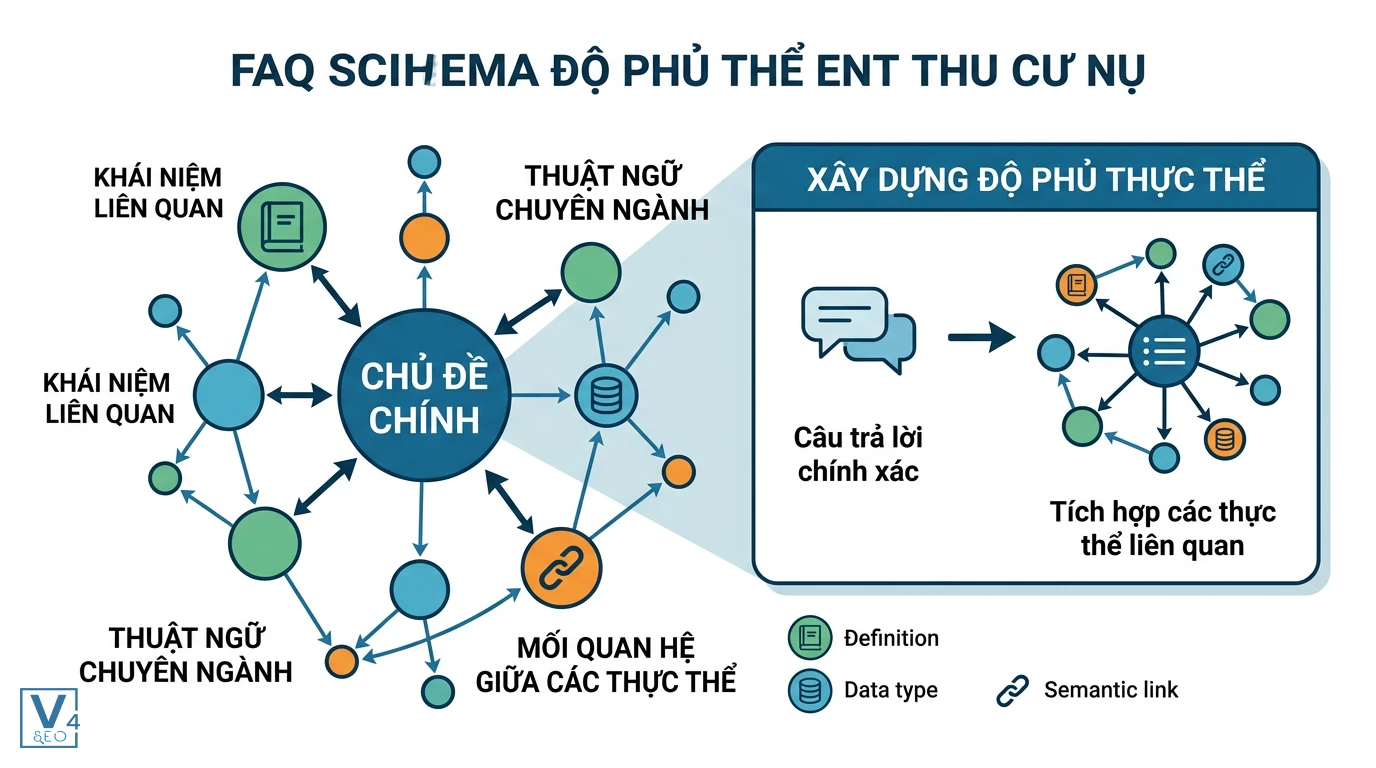 Xây dựng độ phủ thực thể trong FAQ Schema Cách tích hợp thực thể và thuật ngữ liên quan vào câu trả lời FAQ để tối ưu hóa độ phủ thực thể cho công cụ tìm kiếm.