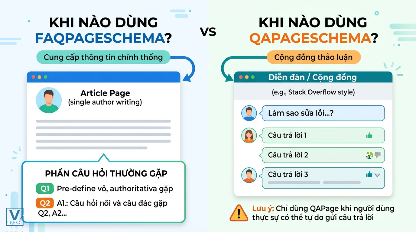 so-sanh-faqpage-va-qapage-schema Bảng so sánh trường hợp áp dụng FAQPage vs QAPage là gì dựa trên nguồn thông tin một chiều và thảo luận cộng đồng.