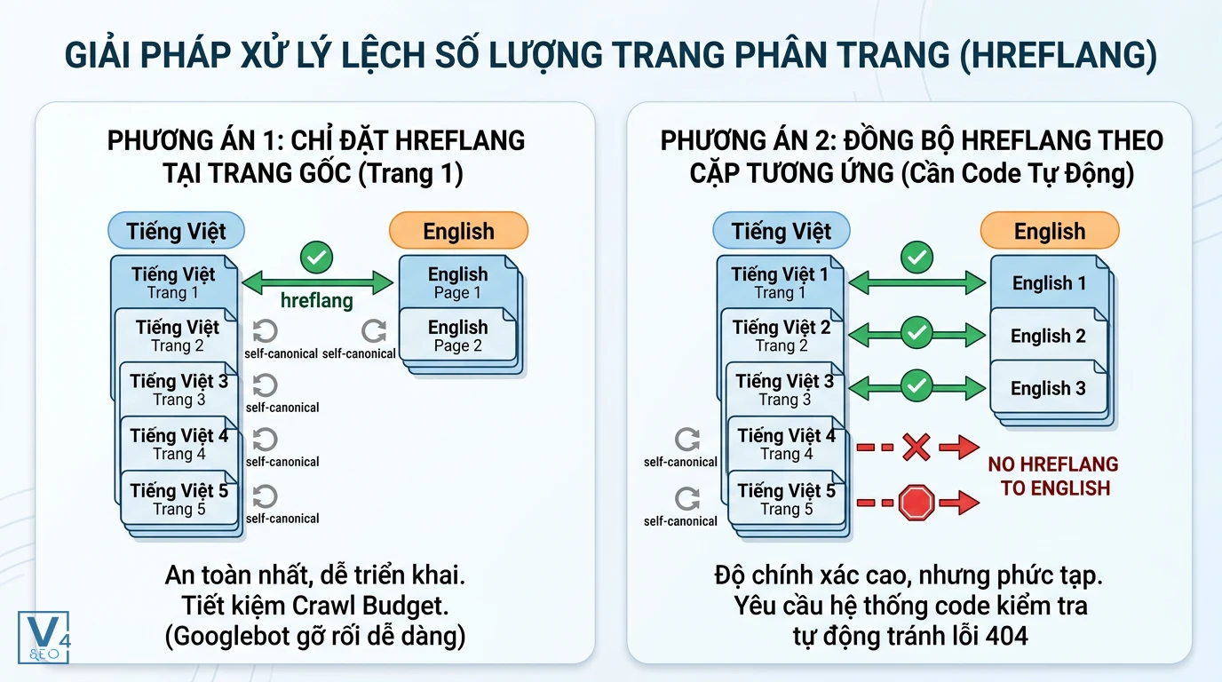 giai-phap-hreflang-cho-phan-trang-lech So sánh hai phương án cấu hình hreflang cho phân trang khi có sự chênh lệch số lượng trang giữa các ngôn ngữ.