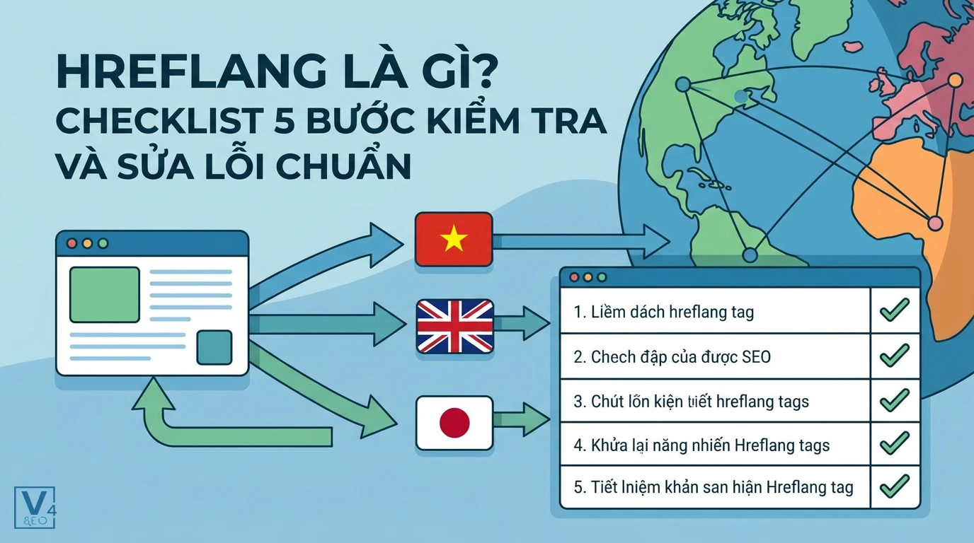 Mô hình định hướng ngôn ngữ website đa quốc gia bằng thẻ hreflang kết hợp checklist tối ưu hóa chuẩn Google.
