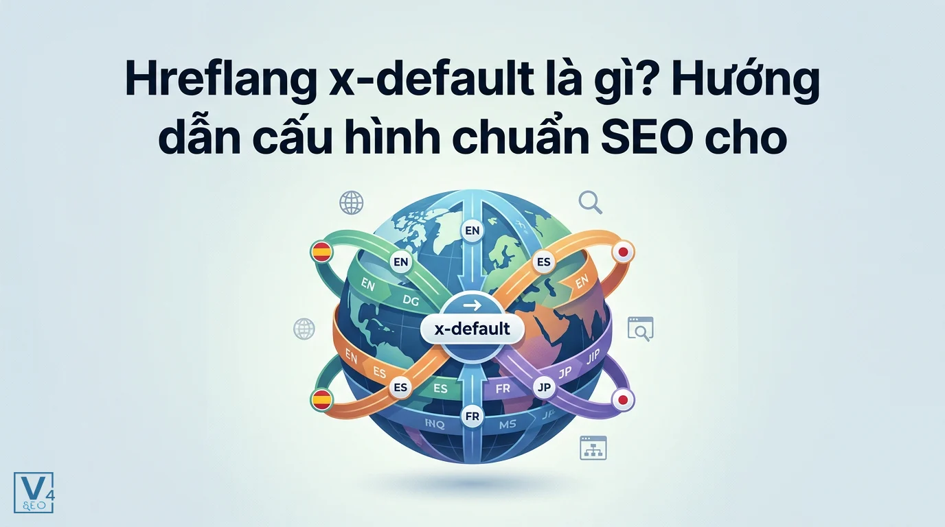 Mô hình điều hướng người dùng toàn cầu về trang mặc định bằng thẻ hreflang x-default trong SEO đa ngôn ngữ.