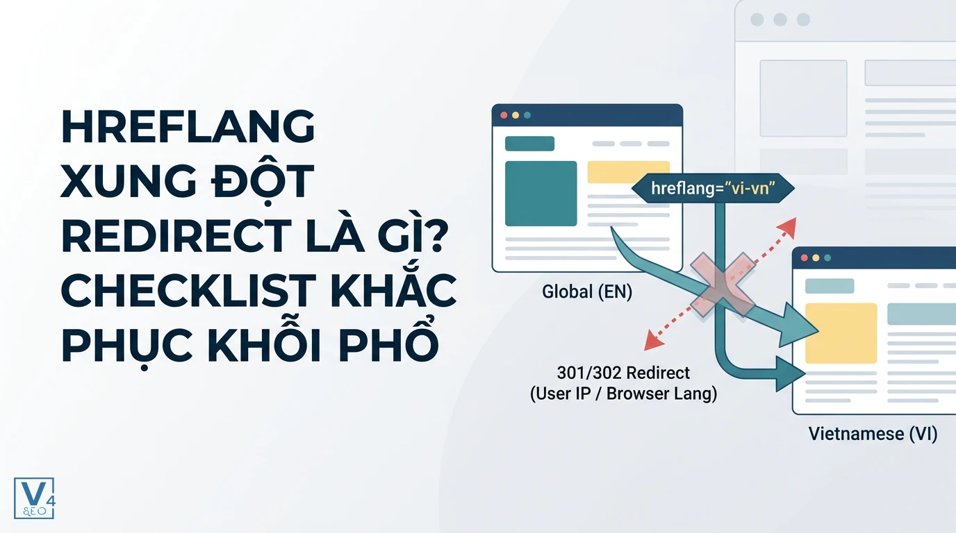 Mô phỏng sự mâu thuẫn giữa thẻ hreflang điều hướng ngôn ngữ và cơ chế tự động redirect theo IP người dùng