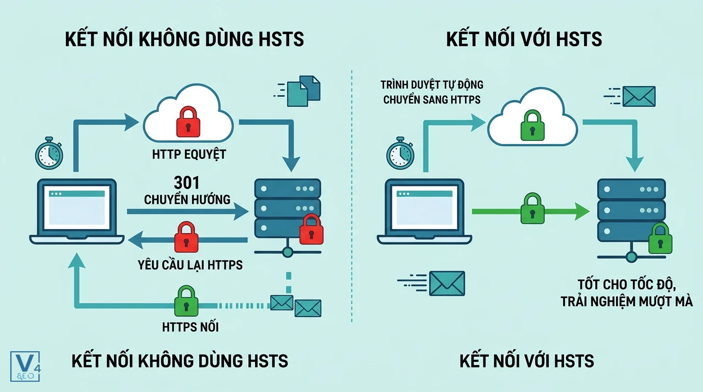 so-sanh-co-che-ket-noi-hsts So sánh cơ chế kết nối web khi không dùng và có dùng HSTS giúp tối ưu tốc độ tải trang.