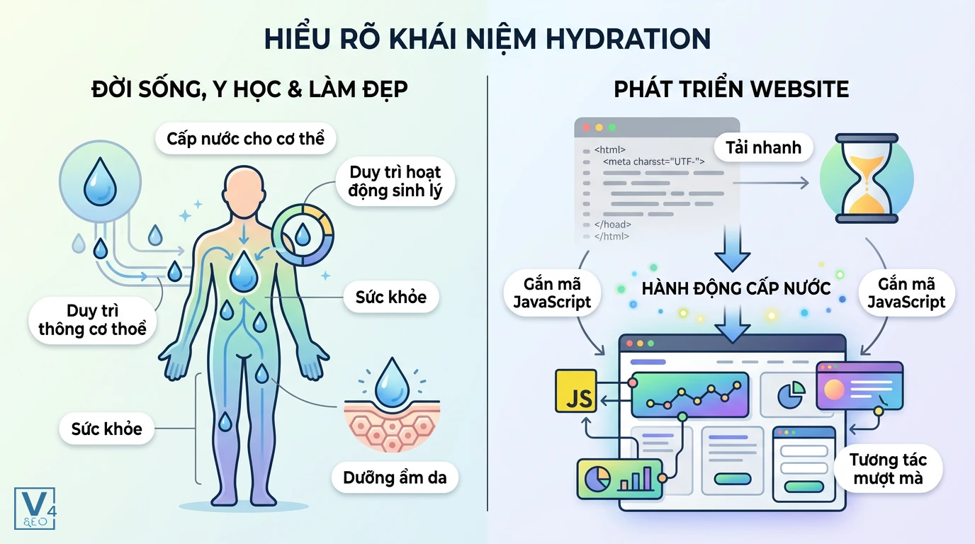 so-sanh-khai-niem-hydration-da-linh-vuc So sánh ý nghĩa hydration là gì trong y học, đời sống với quá trình hydration trong phát triển website.