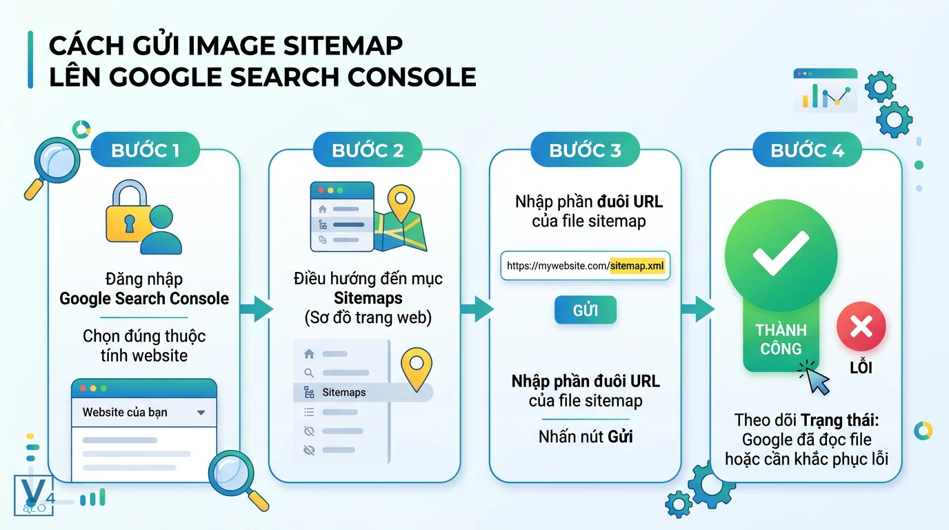 quy-trinh-gui-image-sitemap-gsc Quy trình 4 bước khai báo và gửi sơ đồ trang web hình ảnh lên công cụ Google Search Console để lập chỉ mục.