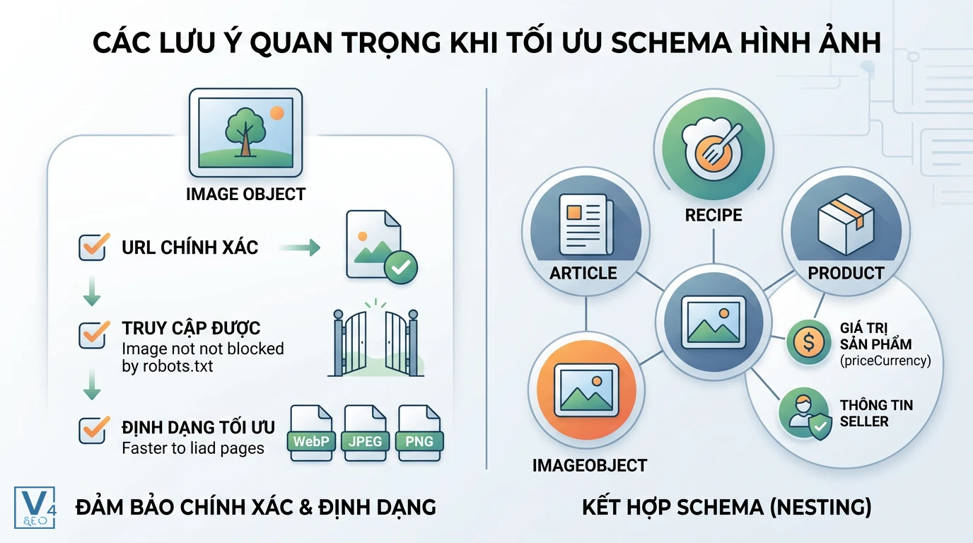 Hướng dẫn tối ưu Schema ImageObject Quy trình tối ưu ImageObject qua việc chuẩn hóa URL, định dạng ảnh và lồng ghép vào các Schema lớn hơn.