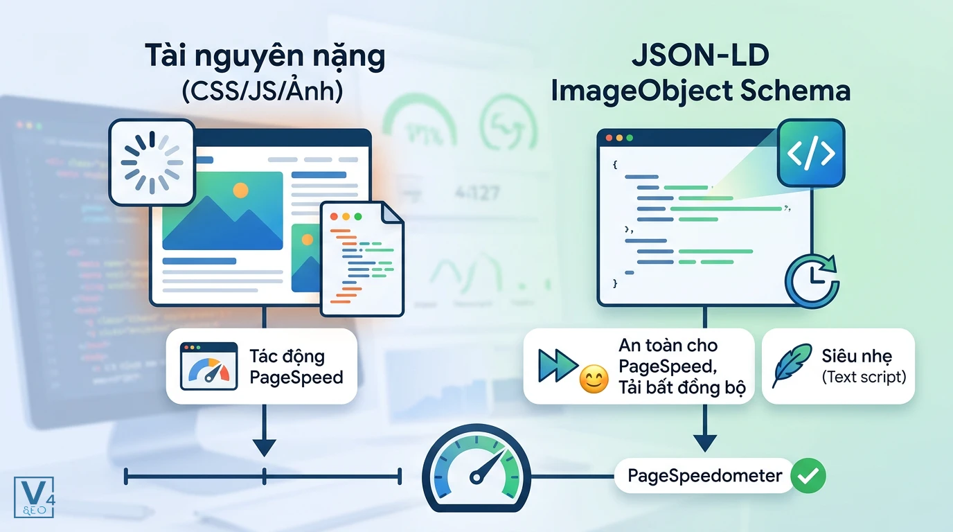 anh-huong-imageobject-schema-den-pagespeed So sánh tác động tốc độ tải trang giữa tài nguyên nặng và mã JSON-LD ImageObject schema siêu nhẹ tải bất đồng bộ