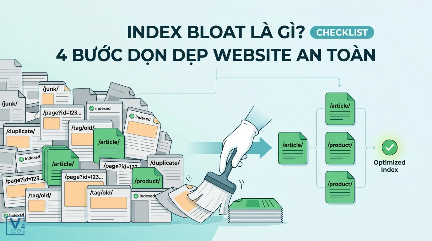 Mô hình dọn dẹp các trang rác và trùng lặp để tối ưu hóa chỉ mục tìm kiếm cho website.