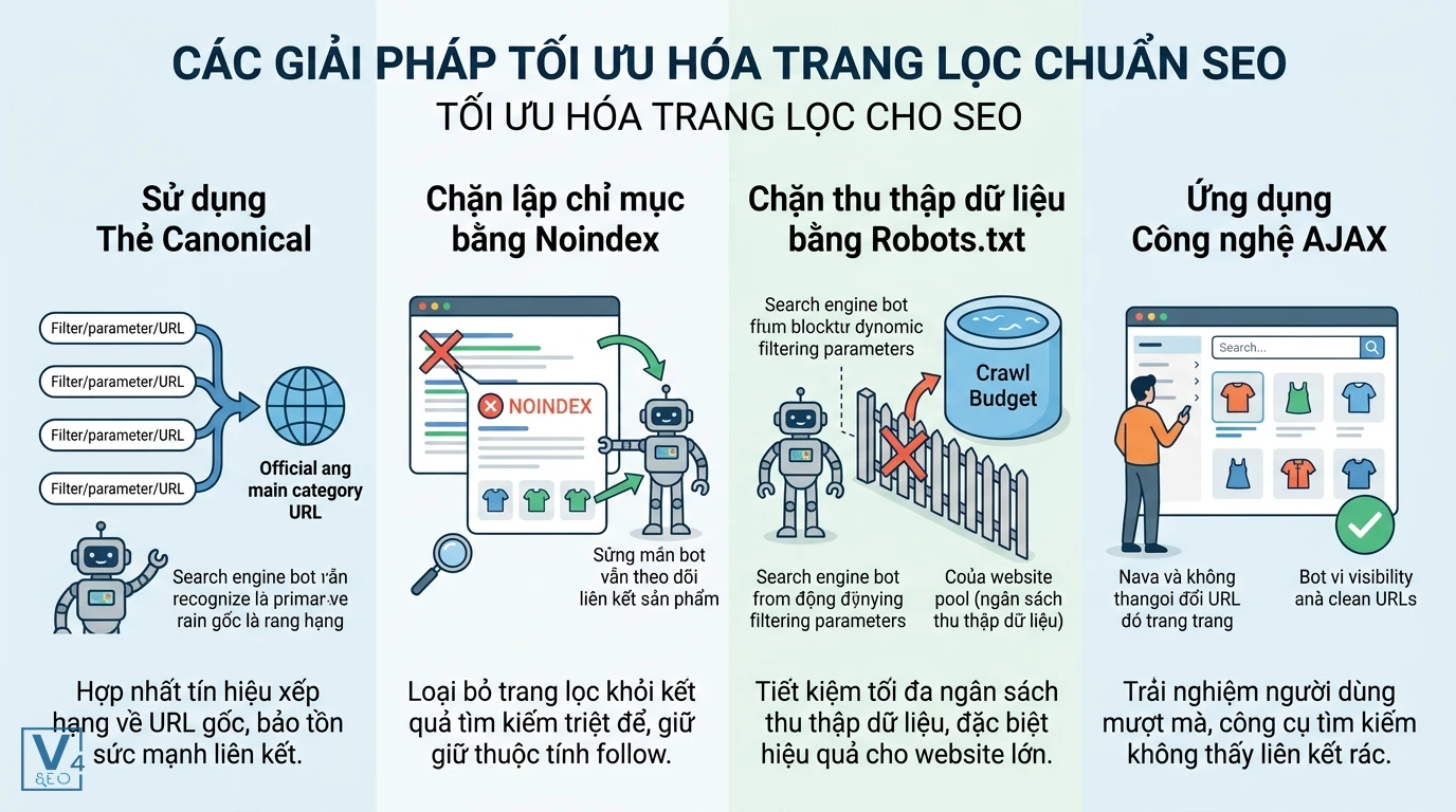 giai-phap-toi-uu-hoa-trang-loc-seo Bảng so sánh 4 giải pháp tối ưu hóa trang lọc chuẩn SEO gồm Canonical, Noindex, Robots.txt và công nghệ AJAX.