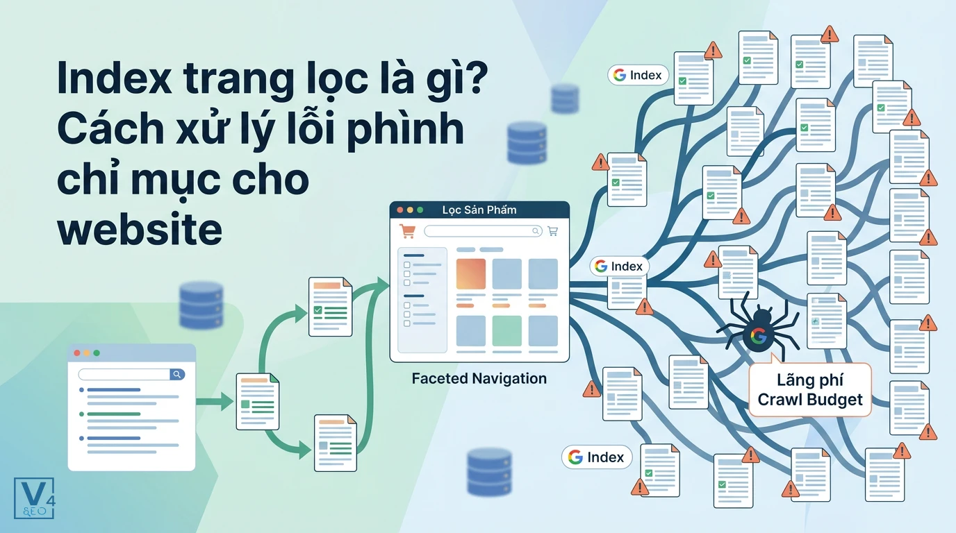 Sơ đồ minh họa cơ chế phình chỉ mục từ tính năng lọc sản phẩm gây lãng phí ngân sách cào dữ liệu của Googlebot.