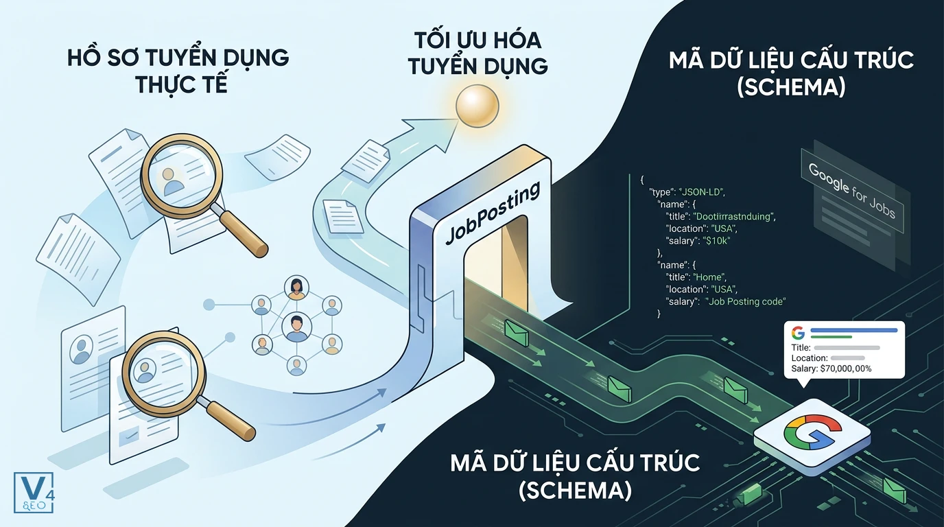 Khái niệm JobPosting trong tuyển dụng và SEO Mô hình kết hợp giữa tin tuyển dụng thực tế và mã Schema JobPosting giúp tối ưu hiển thị trên Google.