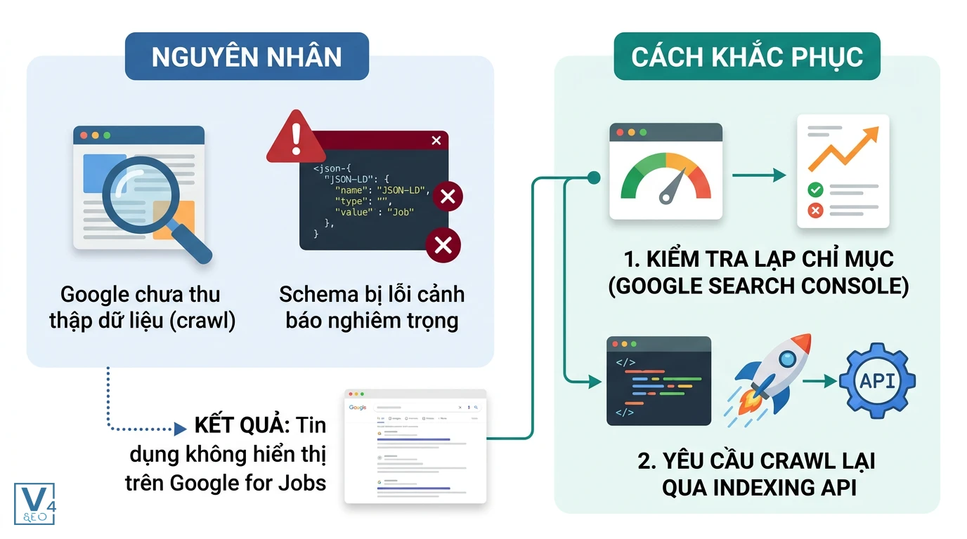 Sửa lỗi Schema JobPosting không hiển thị trên Google Nguyên nhân và cách khắc phục khi tin tuyển dụng đã thêm Schema JobPosting nhưng chưa hiển thị trên Google for Jobs.