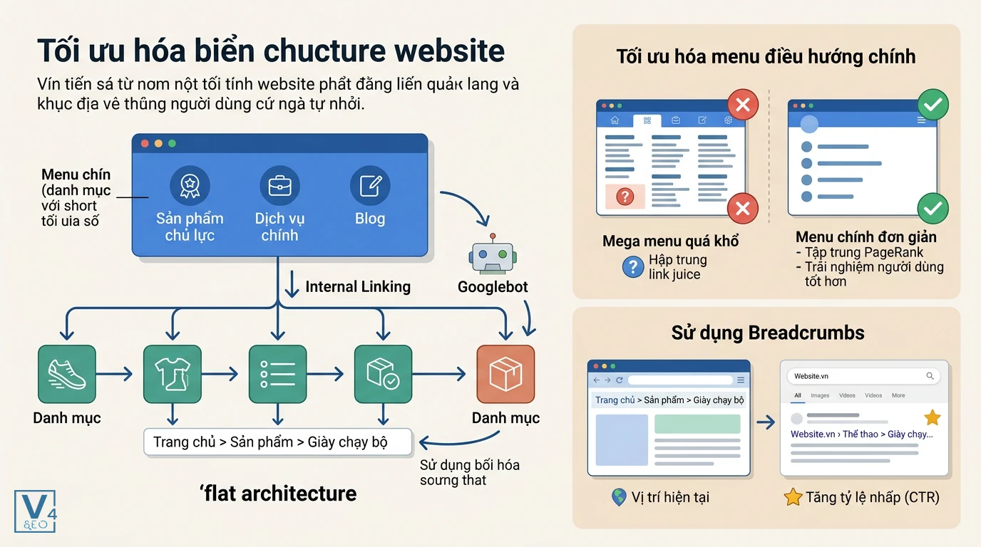 toi-uu-kien-truc-phang-website Mô hình tối ưu hóa kiến trúc phẳng là gì qua việc đơn giản hóa menu điều hướng và sử dụng breadcrumbs.