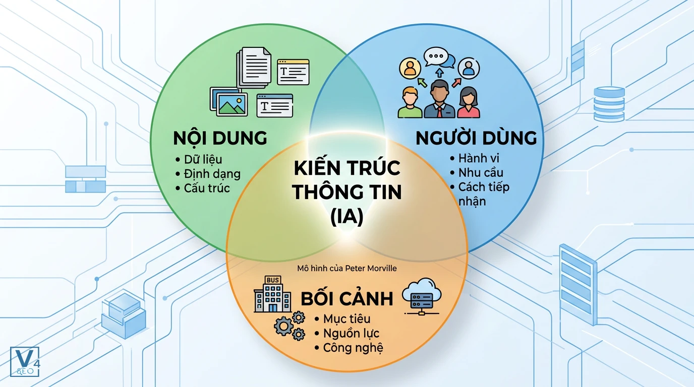 mo-hinh-ba-yeu-to-kien-truc-thong-tin Mô hình ba yếu tố cốt lõi cấu thành kiến trúc thông tin là gì gồm nội dung, người dùng và bối cảnh.
