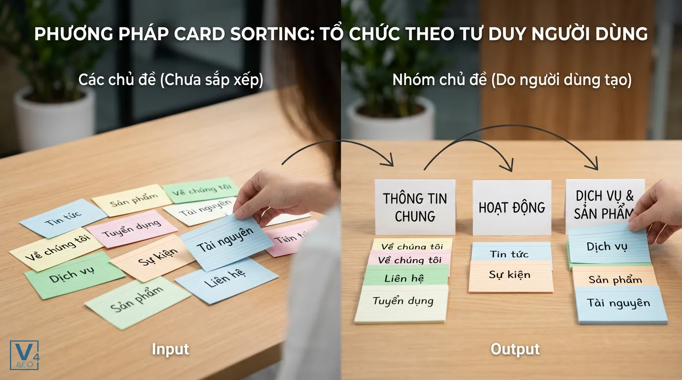 phuong-phap-card-sorting-kien-truc-thong-tin Phương pháp Card Sorting giúp phân loại và tổ chức thông tin website theo tư duy logic của người dùng.