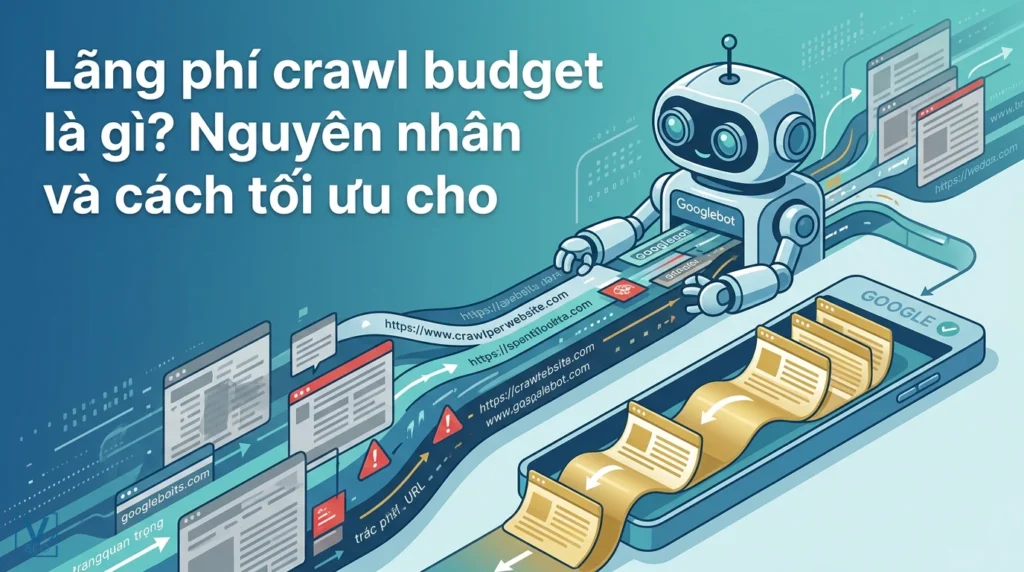 Lãng phí crawl budget là gì? Nguyên nhân và cách tối ưu cho Googlebot 5 Mô phỏng Googlebot phân bổ tài nguyên thu thập dữ liệu giữa trang web quan trọng và các URL rác gây lãng phí crawl budget.