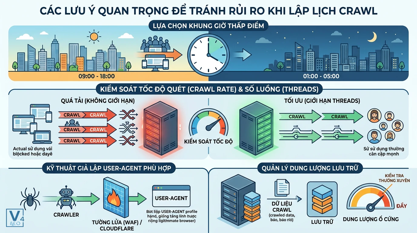 luu-y-tranh-rui-ro-khi-lap-lich-crawl Sơ đồ hướng dẫn tối ưu hóa hệ thống và kiểm soát tốc độ quét khi lập lịch crawl để tránh rủi ro quá tải máy chủ.