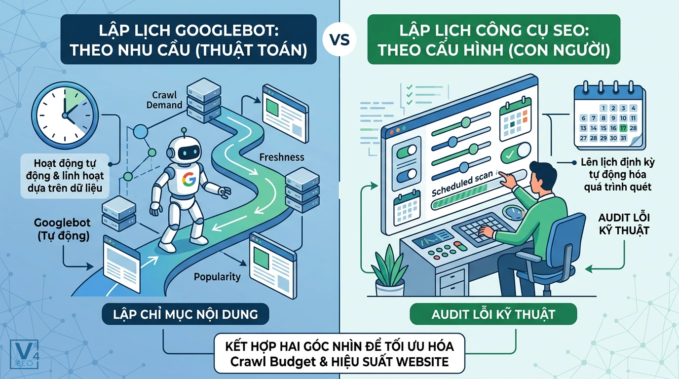 so-sanh-lap-lich-crawl-googlebot-va-cong-cu-seo So sánh lập lịch crawl tự động của Googlebot dựa trên thuật toán và lập lịch chủ động bằng công cụ SEO của con người.