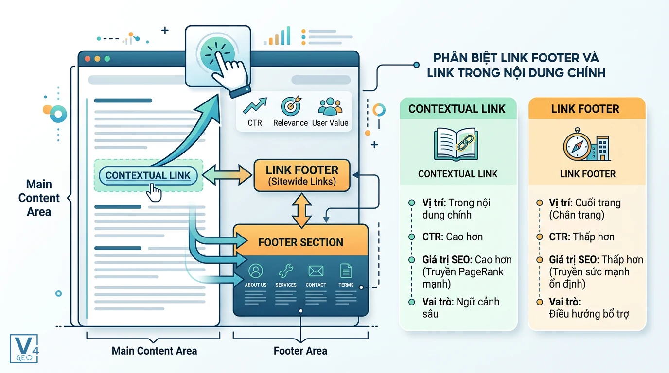 so-sanh-link-footer-va-contextual-link So sánh giá trị SEO và vị trí giữa link footer là gì với liên kết trong nội dung chính của website.